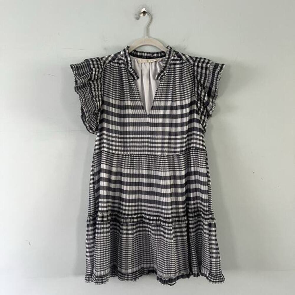 Marie Oliver Tiered Bay Organdy Check Plaid White Mini Babydoll Dress - Picture 2 of 5